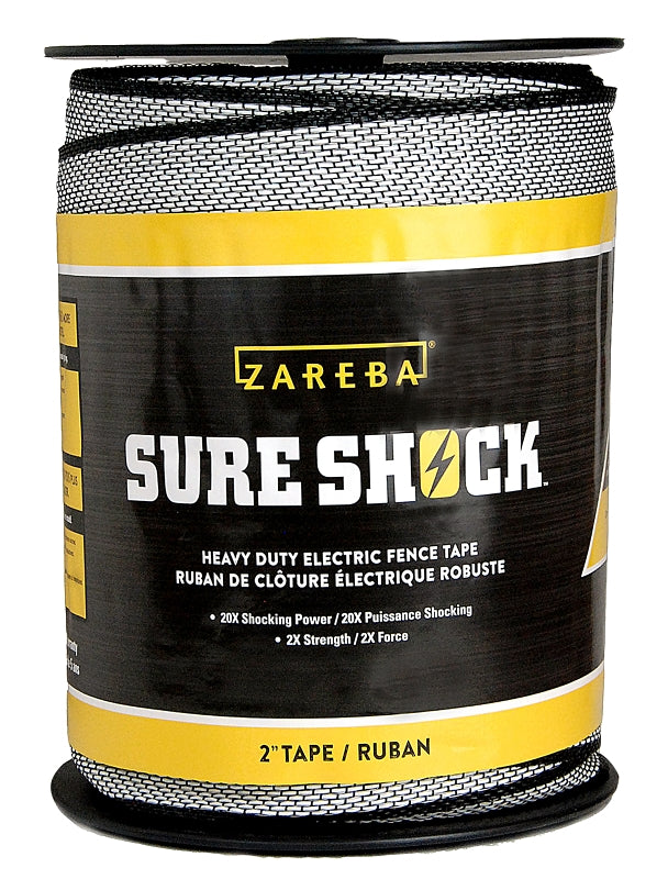 Zareba Sure Shock HDT500W2-Z Polytape, 500 ft L, 2 in W, 14-Strand, Aluminum Conductor, Fiberglass