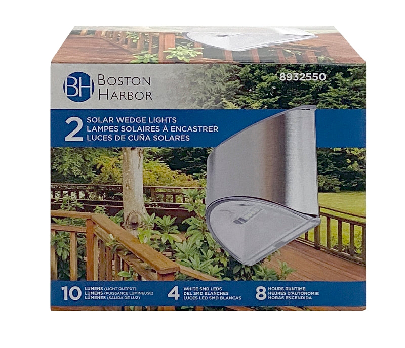 Boston Harbor Solar Light Wedge Stainless Steel, Ni-Mh Battery, AA Battery, 4-Lamp, Stainless Steel