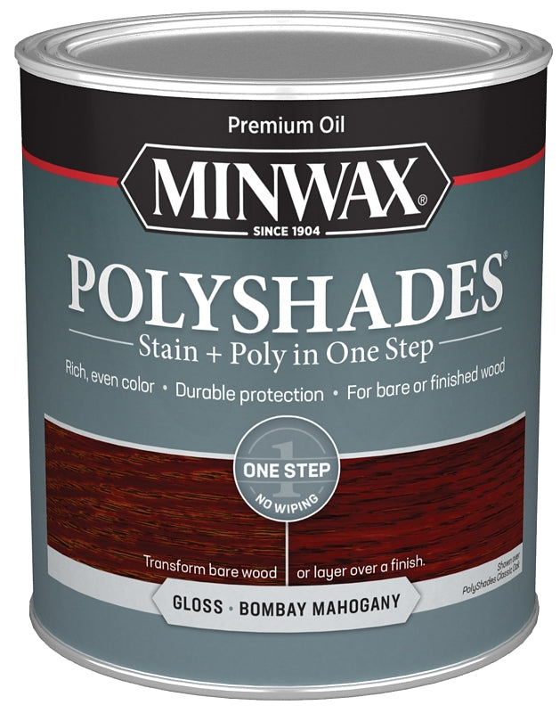 Minwax 61480444 Waterbased Polyurethane Stain, Gloss, Liquid, Bombay Mahogany, 1 qt, Can