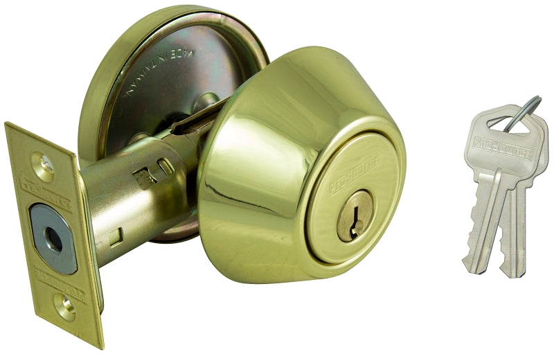 ProSource DB71V-PS Deadbolt, 3 Grade, Polished Brass, 2-3/8 to 2-3/4 in Backset, KW1 Keyway