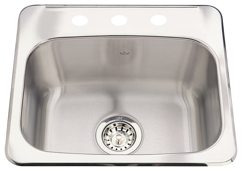 Kindred Steel Queen Series QSL1719-8-3N Bar/Prep Sink, 20 ga, 3-Deck Hole, 19-1/8 in OAW, 17 in OAH, Top, 1-Bowl