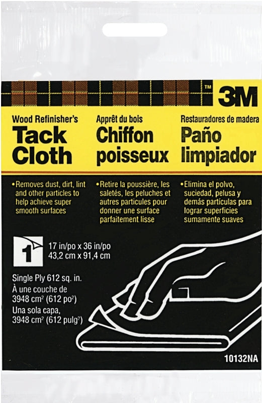 3M 10132 Tack Cloth, 36 in L, 17 in W, Synthetic Fabric, White, 1-Ply