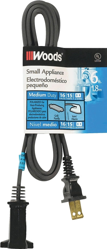 CCI 0292 Extension Cord, 6 ft L, 15 A, 125 V, Black