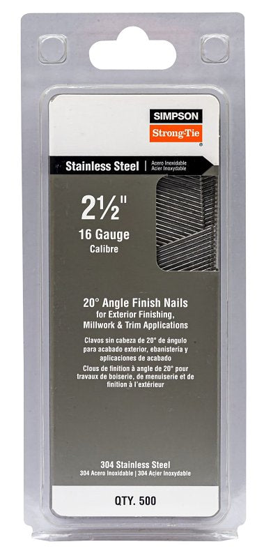 Simpson Strong-Tie S16N250PFB Finishing Nail, 8d, 2-1/2 in L, 16 ga Gauge, Stainless Steel, T-Style Head