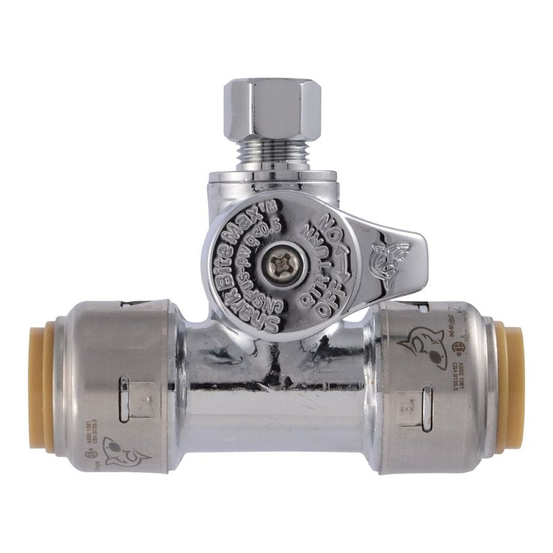 SharkBite Max UR24983A Ball Valve, 1/2 x 1/2 x 1/4 in Connection, Push-to-Connect x Compression x Compression