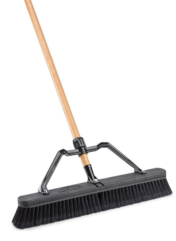 Libman 1294 Smooth Surface Push Broom, 24 in Sweep Face, 3 in L Trim, Hardwood Bristle, 66 in L, Bolt-On, Natural