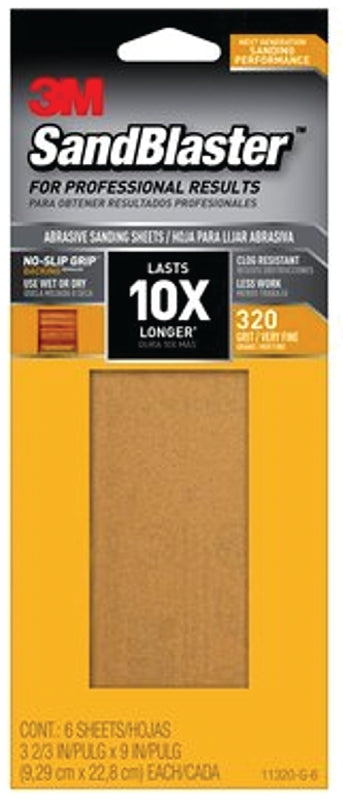 3M SandBlaster Series 11320-G-6 Sandpaper, 9 in L, 3-2/3 in W, 320 Grit, Fine, Synthetic Mineral Abrasive