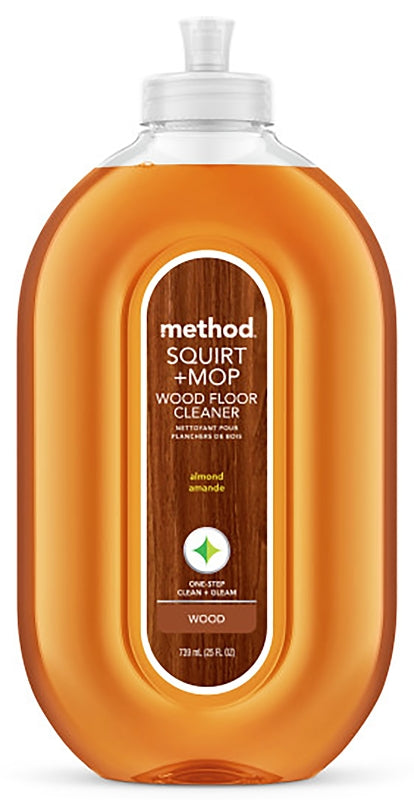 method Squirt + Mop 562 Wood Floor Cleaner, 25 oz Bottle, Liquid, Almond, Amber