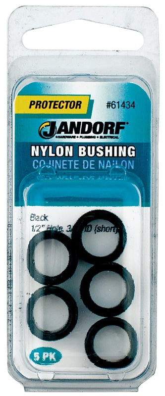Jandorf 61434 Conduit Bushing, Nylon, Black, 3/8 in Dia Panel Hole, 1/4 in Thick Panel