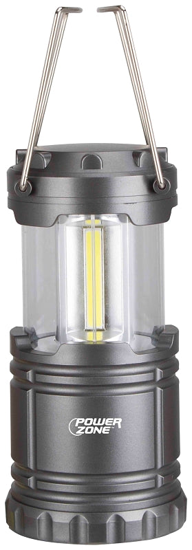 PowerZone LP-6378-COB Collapsible Camping Lantern, LED Lamp, White Light, ABS, Silvery Black Gun-Metal Finish