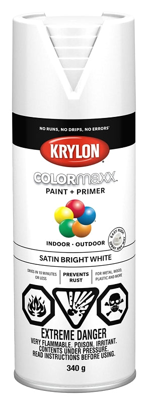 Krylon 455580007 Enamel Spray Paint, Satin, Bright White, 12 oz, Can