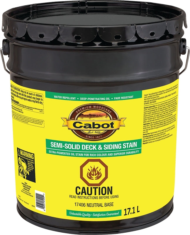 Cabot 142.0017406.008 Semi-Solid Deck and Siding Stain, 18.9 l, Liquid, Neutral Base, Slight, 1.04 Specific Gravity