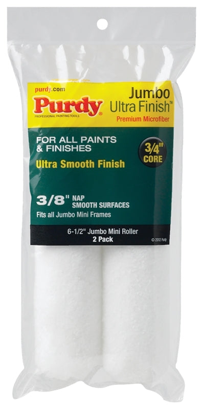 Purdy Ultra Finish 140626052 Jumbo Mini Roller Cover, 3/8 in Thick Nap, 6-1/2 in L, 3/4 in Core, Microfiber Cloth Cover