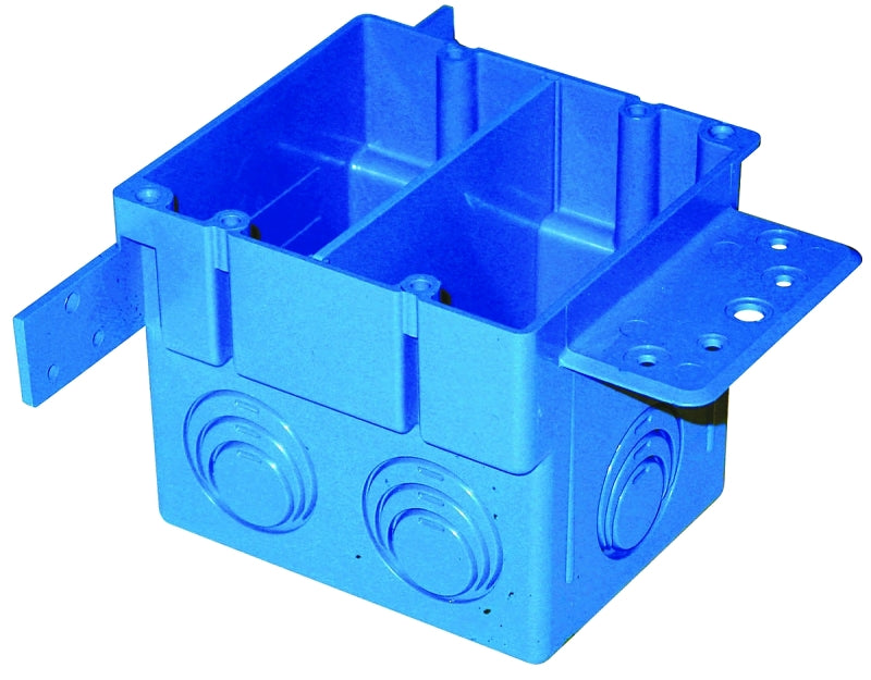 Carlon A238 Outlet Box, 2 -Gang, 5 -Knockout, PVC, Blue, Bracket Mounting