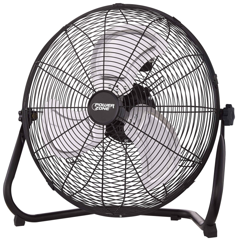 PowerZone LF-20 Floor Fan, 120 VAC, 20 in Dia Blade, 3-Blade, 3-Speed, 360 deg Rotating, Black