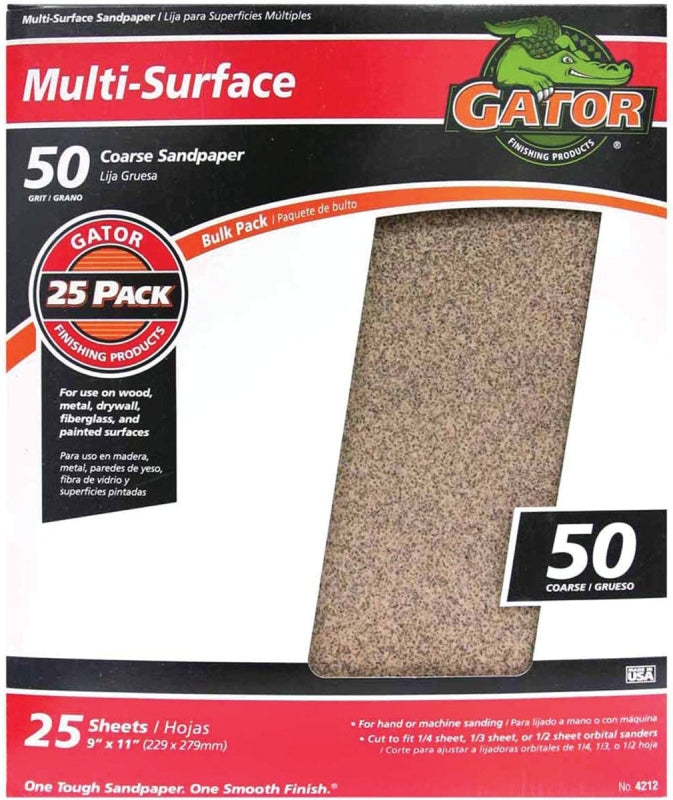 Gator 3267 Sanding Sheet, 11 in L, 9 in W, 50 Grit, Coarse, Aluminum Oxide Abrasive