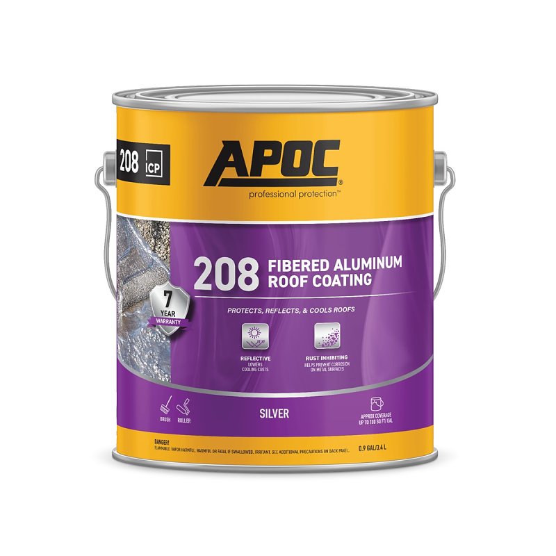 APOC AP-208 Series AP-2081 Fibered Aluminum Roof Coating, Bright Silver, 1 gal, Pail, Liquid