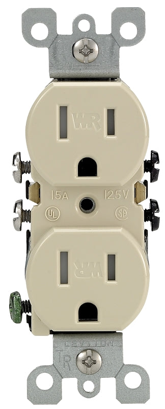 Leviton S01-W5320-T0I Duplex Receptacle, 2-Pole, 15 A, 125 VAC, Push-In, Side Wiring, NEMA: 5-15R, Ivory