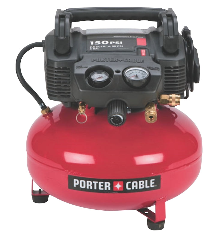 Porter-Cable C2002-WK Electric Air Compressor Kit, Tool Only, 6 gal Tank, 0.8 hp, 120 V, 150 psi Pressure, 2.6 scfm Air