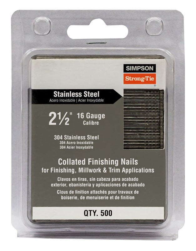 Simpson Strong-Tie S16N250FNB Finishing Nail, Adhesive, Straight Collation, 2-1/2 in L, 16 ga Gauge, 500/PK