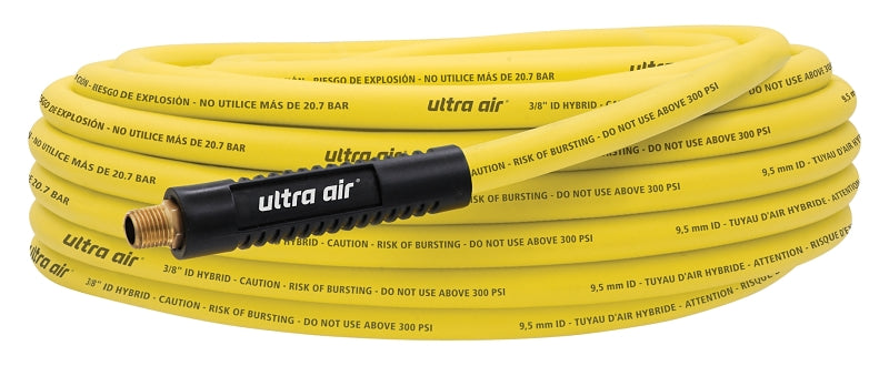 Amflo 575-50A Hybrid Air Hose, 3/8 in ID, 50 ft L, MNPT, 300 psi Pressure, Polymer, Yellow