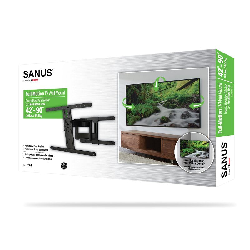 Sanus LLF225 Full-Motion TV Mount, Steel, Black, Wall Mounting, For: 42 to 90 in, Up to 120 lb TVs