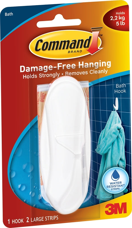 Command 17083B Designer Hook, 3/4 in Opening, 5 lb, 1-Hook, Plastic, White