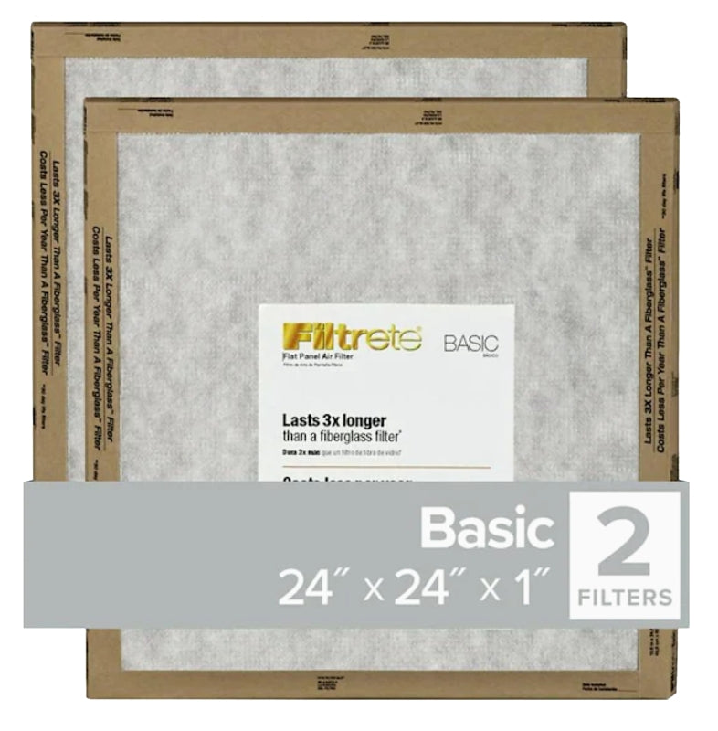 Filtrete FPL12-2PK-24 Air Filter, 24 in L, 24 in W, 2 MERV, For: Air Conditioner, Furnace and HVAC System