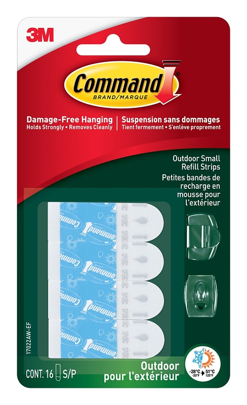 Command 17022AW-ES Refill Strip, 5/8 in W, 1-1/8 in L, 1/32 in Thick, White