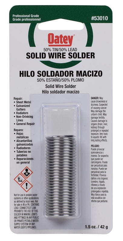 Oatey 53010 Leaded Solder, 1 oz Carded, Solid, Silver, 361 to 421 deg F Melting Point