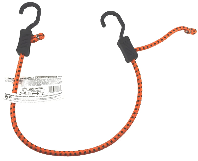 Keeper ZipCord 06378 Bungee Cord, 30 in L, Rubber, Hook End