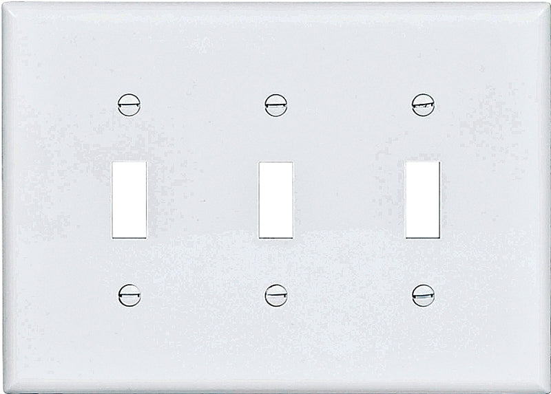 Eaton PJ3W Wallplate, 6-3/4 in L, 4.83 in W, 3-Gang, Polycarbonate, White, High-Gloss