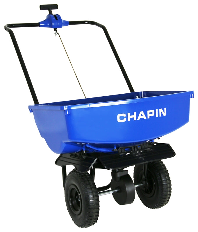 CHAPIN 8003A Salt Spreader with Baffles, 70 lb Capacity, Steel Frame, Poly Hopper, Pneumatic Wheel