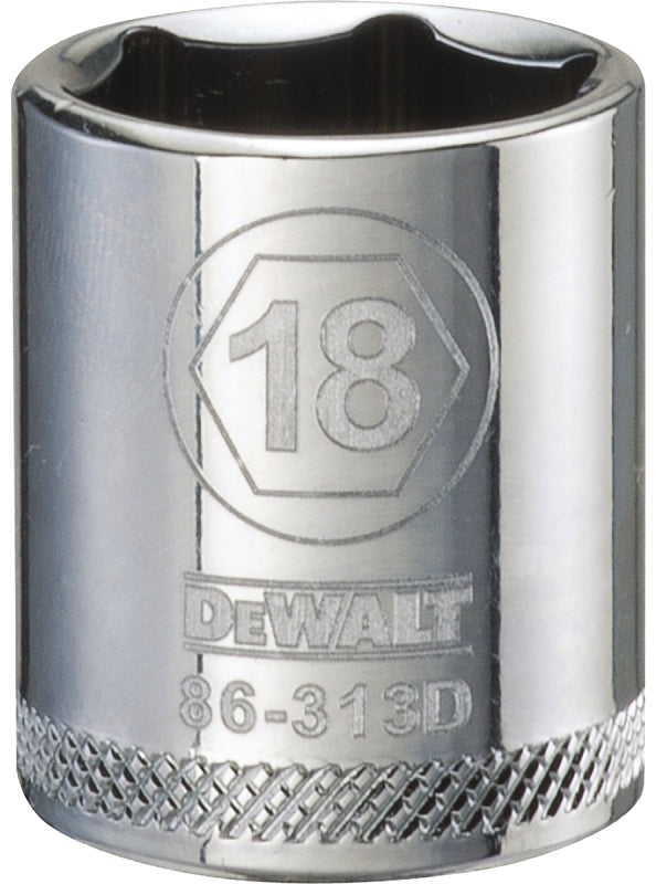 DeWALT DWMT86313OSP Hand Socket, 18 mm Socket, 3/8 in Drive, 6-Point, Vanadium Steel, Polished Chrome