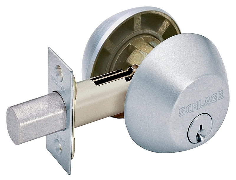 Schlage B62N626 Deadbolt, 1 Grade, SC1 Key, Metal, Satin Chrome, 2-3/8, 2-3/4 in Backset, C Keyway