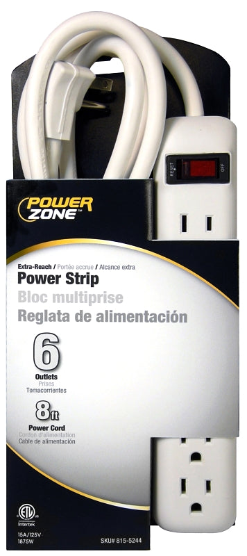 PowerZone OR801115 Power Outlet Strip, Right Angle Plug, 6 -Socket, 15 A, 125 V