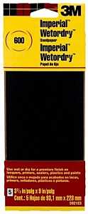 3M 5921-18-CC Sandpaper, 9 in L, 3.66 in W, Extra Fine, 600 Grit, Silicon Carbide Abrasive, Paper Backing