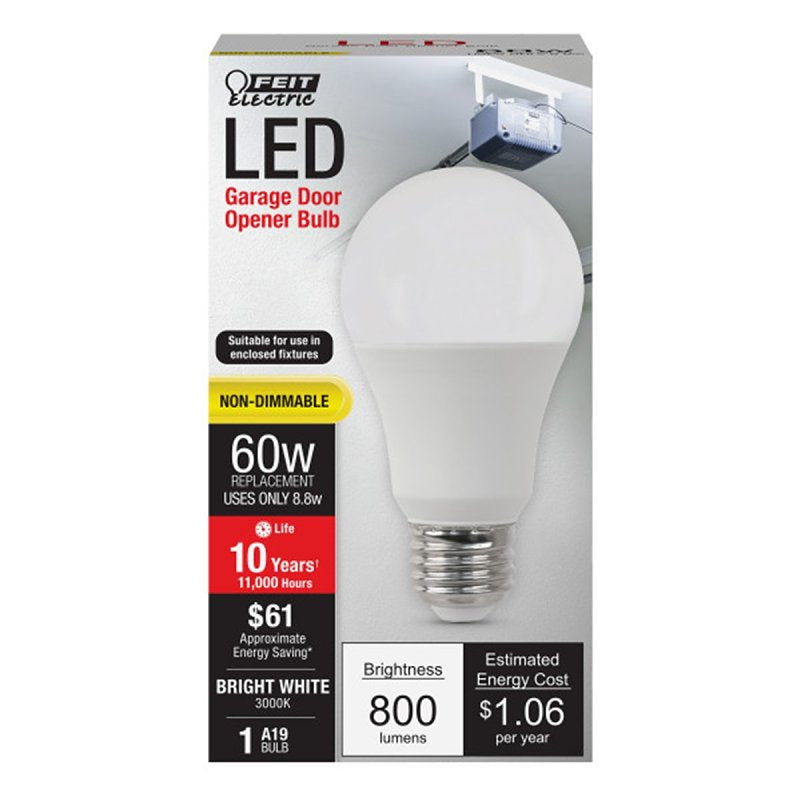 Feit Electric OM60930CA/10KLED/GAR LED Bulb, Garage, A19 Lamp, 60 W Equivalent, E26 Lamp Base, Bright White Light