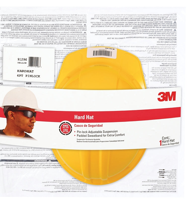 3M CHH-P-Y12 Hard Hat, 4-Point Suspension, Polyethylene Shell, Yellow, Class: E, G