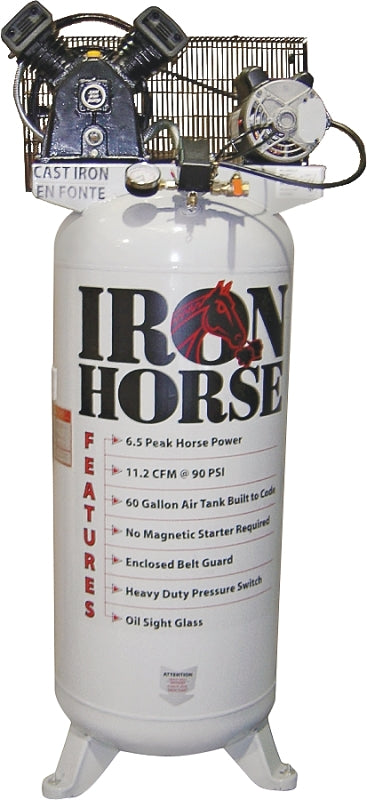 Iron Horse IHD6160V1 Air Compressor, Tool Only, 60 gal Tank, 6.5 hp, 208/230 V, 150 psi Pressure, 11.2 cfm Air