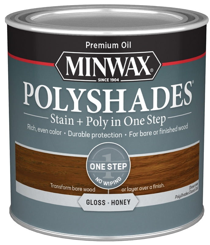 Minwax 214964444 Waterbased Polyurethane Stain, Gloss, Liquid, Honey, 0.5 pt