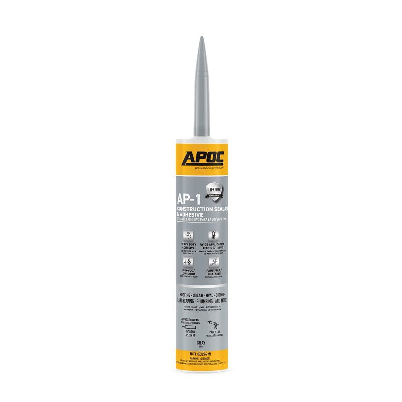 APOC GREEN-SEAL AP-1 Series AP-1000-7-61 Construction Sealant and Adhesive, Gray, Free-Flowing Paste, 10 oz, Tube