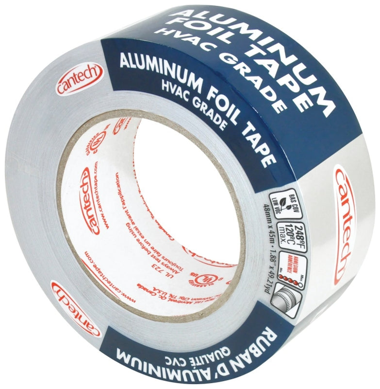 Cantech 391-45 Foil Tape, 45 m L, 48 mm W, Aluminum Backing, Silver