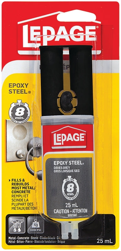 LePage Epoxy Steel 1919322 Epoxy Adhesive, Medium Gray, 25 mL