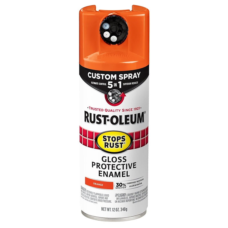 Rust-Oleum 376894 5-In-1 Enamel Paint, Gloss, Orange, 12 oz, Aerosol Can