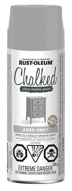 Rust-Oleum 302823 Chalk Spray Paint, Ultra Matte, Aged Gray, 340 g, Can