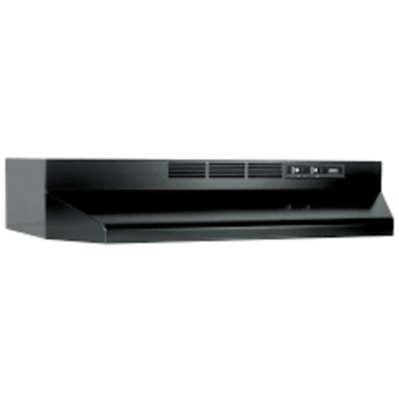 Broan 41000 Series 413023 Range Hood, 2 Fan, Ductless Vent, 30 in W, 17-1/2 in D, 6 in H, Black