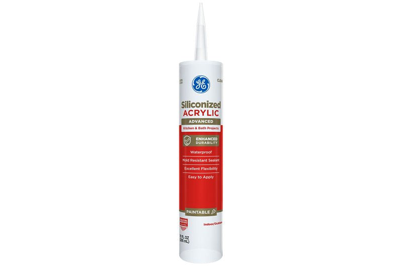 GE Siliconized Advanced Acrylic 2864196 Kitchen & Bath Sealant, Clear, 1 to 14 days Curing, 10 fl-oz Cartridge