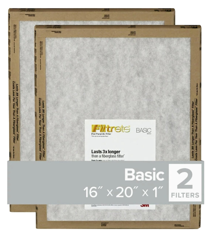 Filtrete FPL00-2PK-24 Air Filter, 20 in L, 16 in W, 2 MERV, For: Air Conditioner, Furnace and HVAC System