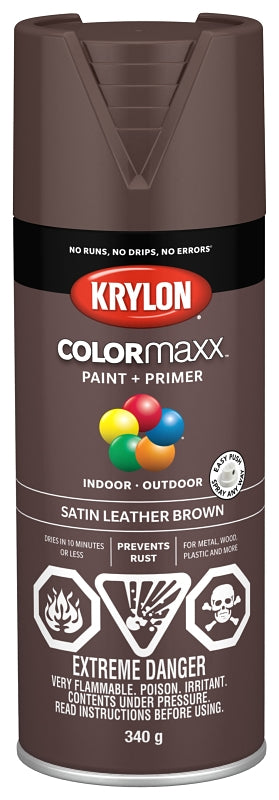 Krylon 455690007 Enamel Spray Paint, Satin, Leather Brown, 12 oz, Can